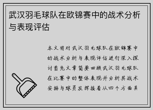 武汉羽毛球队在欧锦赛中的战术分析与表现评估